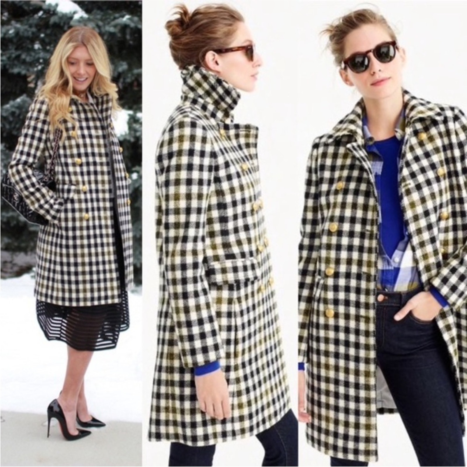 J.Crew Oxford Plaid Gingham Wool Coat Size 4